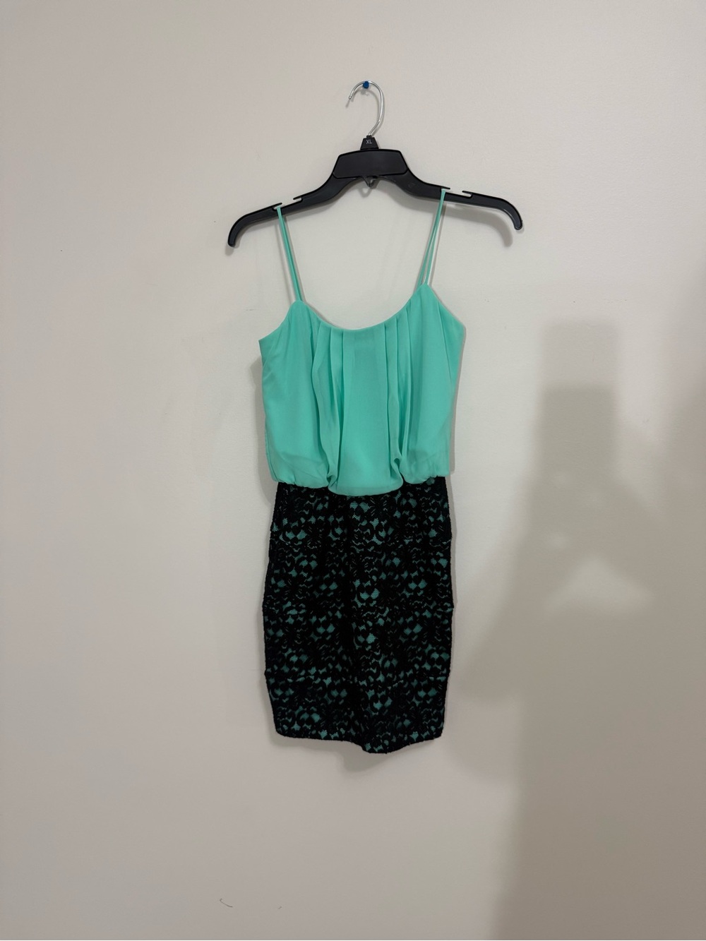 Sweet Storm Women’s S Seafoam Green & Black Spaghetti Strap Cocktail Mini Dress